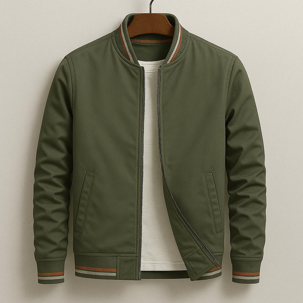 Men's Zip-Up Jacket with Stripe Details - Athletic-Elegant Cotton Blend