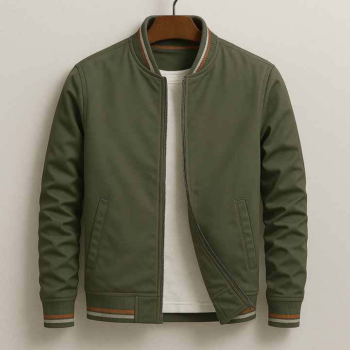 Men's Zip-Up Jacket with Stripe Details - Athletic-Elegant Cotton Blend