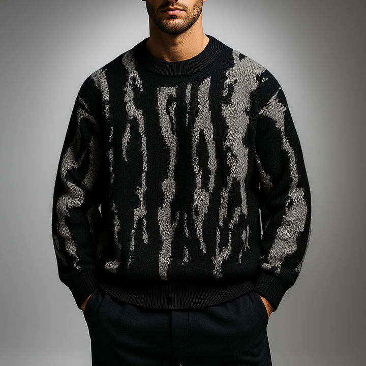 Men's Abstract Dune Pattern Knit Sweater - Crewneck Midweight Knit Pullover