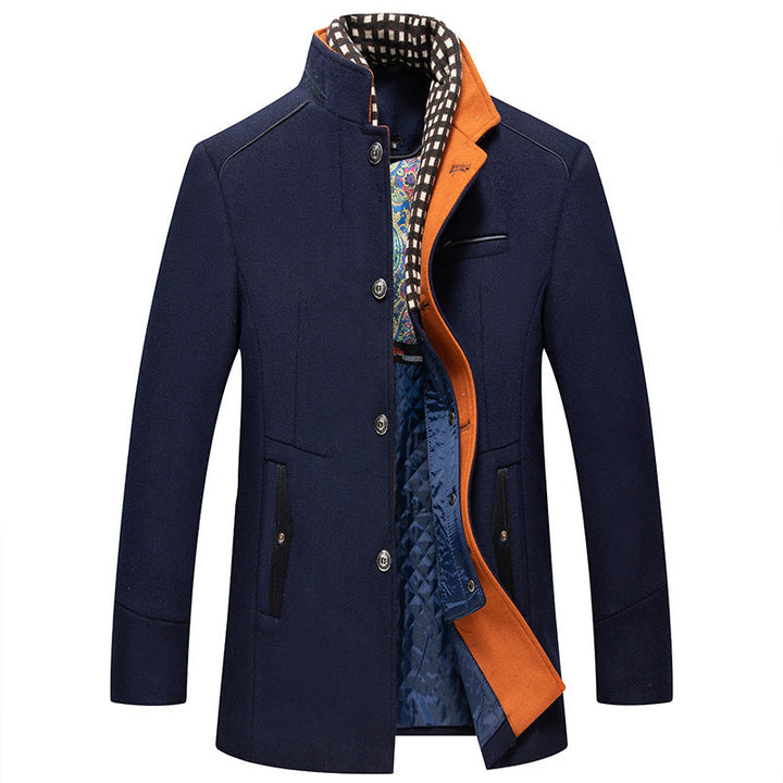 Men's Elegant Wool Coat with Stand Collar