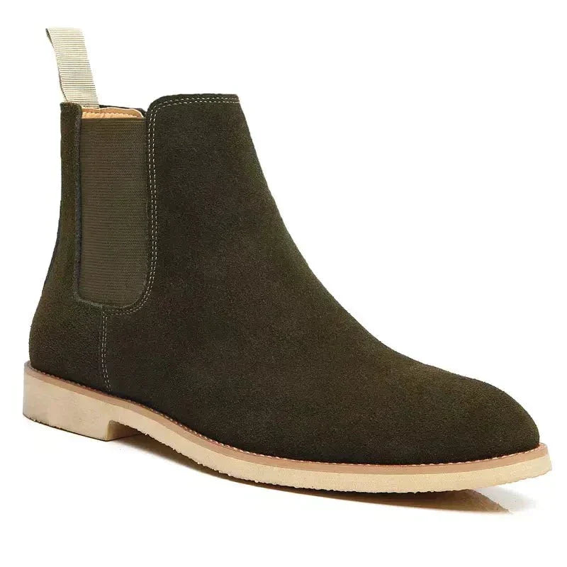 Men's Luxury Calfskin Suede Chelsea Boots - Classic Boots with Elastic Side Panels