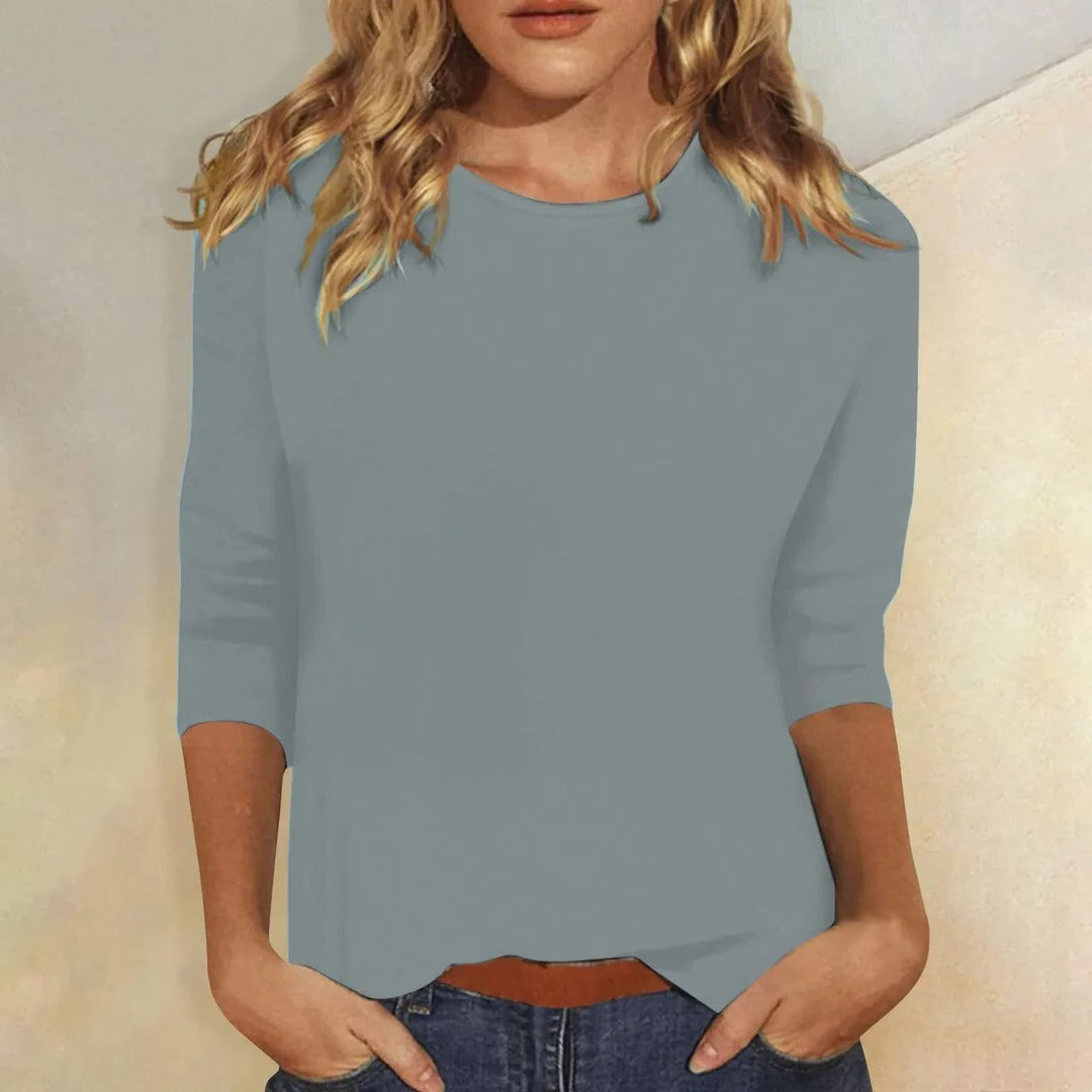 Casual Women's Crew Neck 3/4 Sleeve Everyday Top