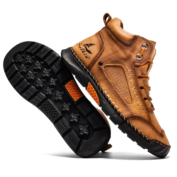 Men's Premium Leather High-Top Sneakers - Waterproof and Breathable