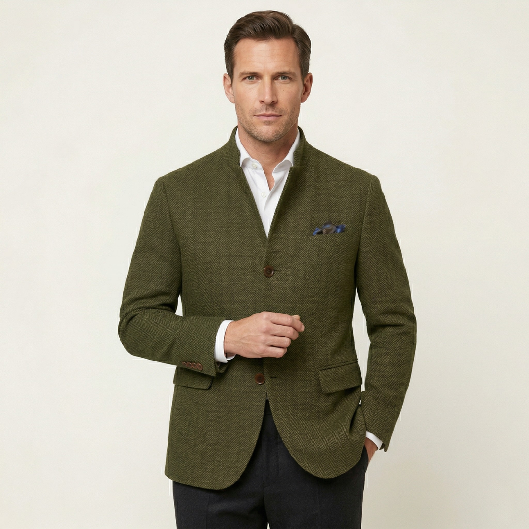 Classic Refined Men's Wool Single Breasted Tweed Blazer Jacket