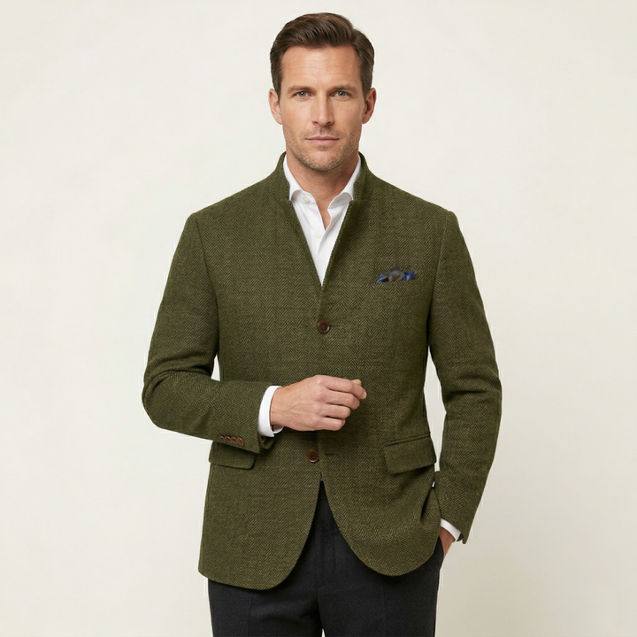 Classic Refined Men's Wool Single Breasted Tweed Blazer Jacket
