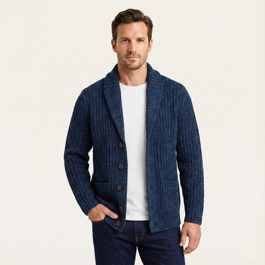 Warm Chunky Knit Men's Shawl Collar Cardigan