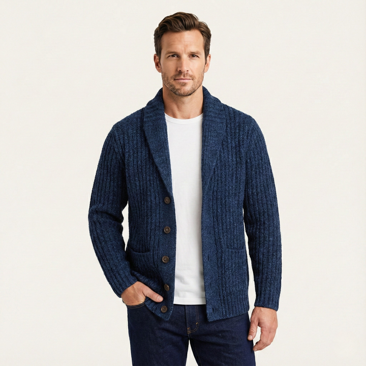 Warm Chunky Knit Men's Shawl Collar Cardigan