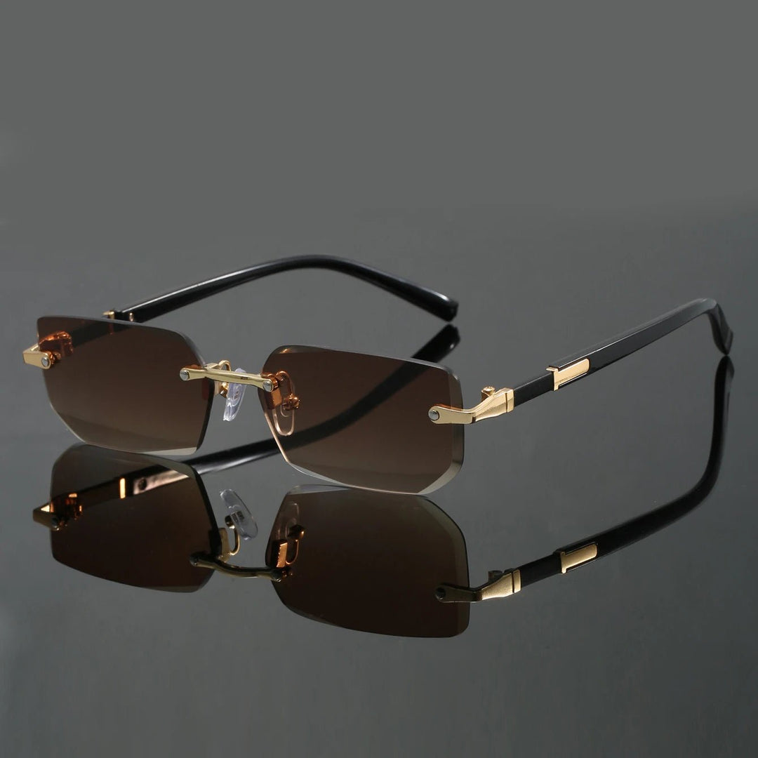 Sunglasses Rimless Cut Edge UV400 Protection Lightweight - Brown