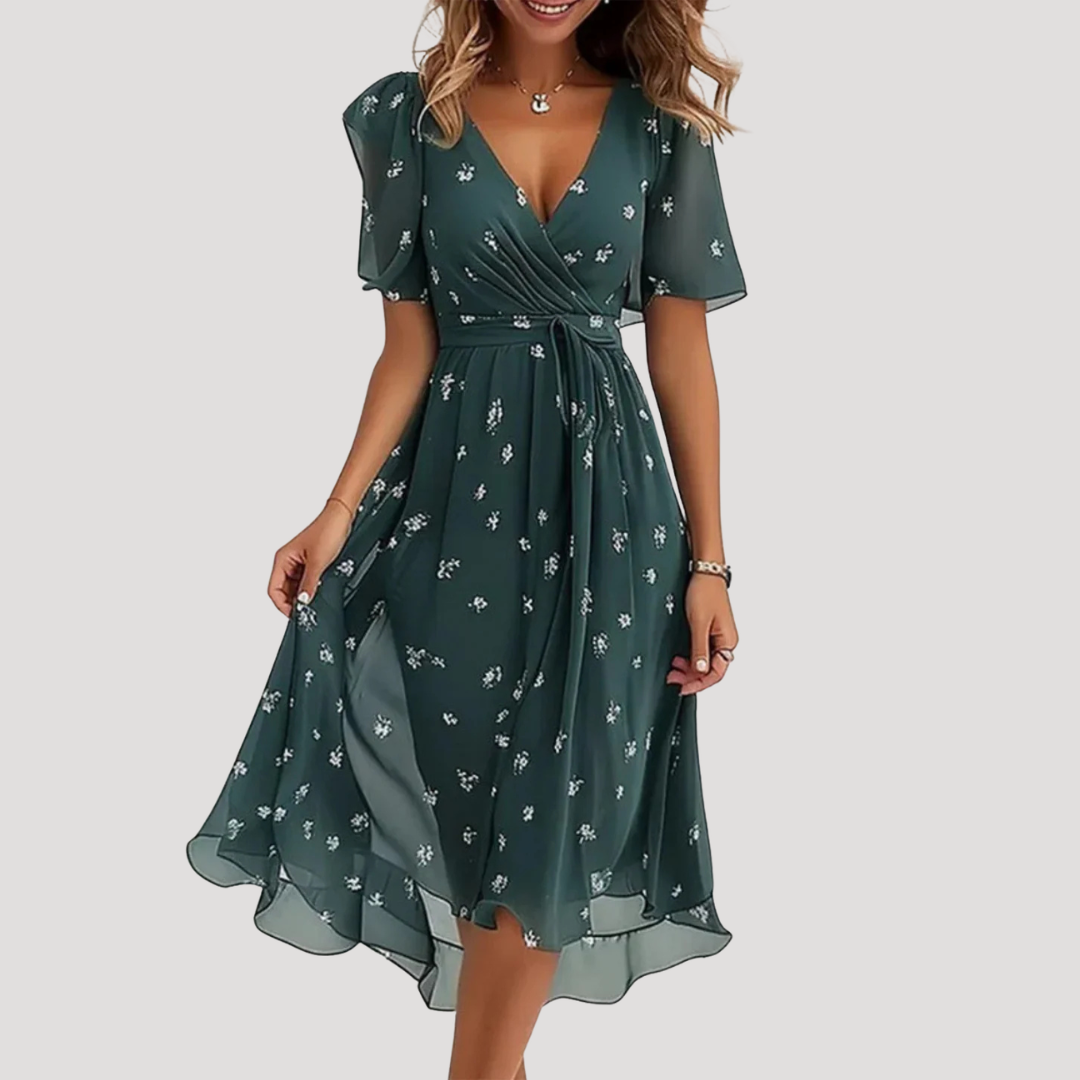 Elegant Floral Women's Wrap Midi Dress