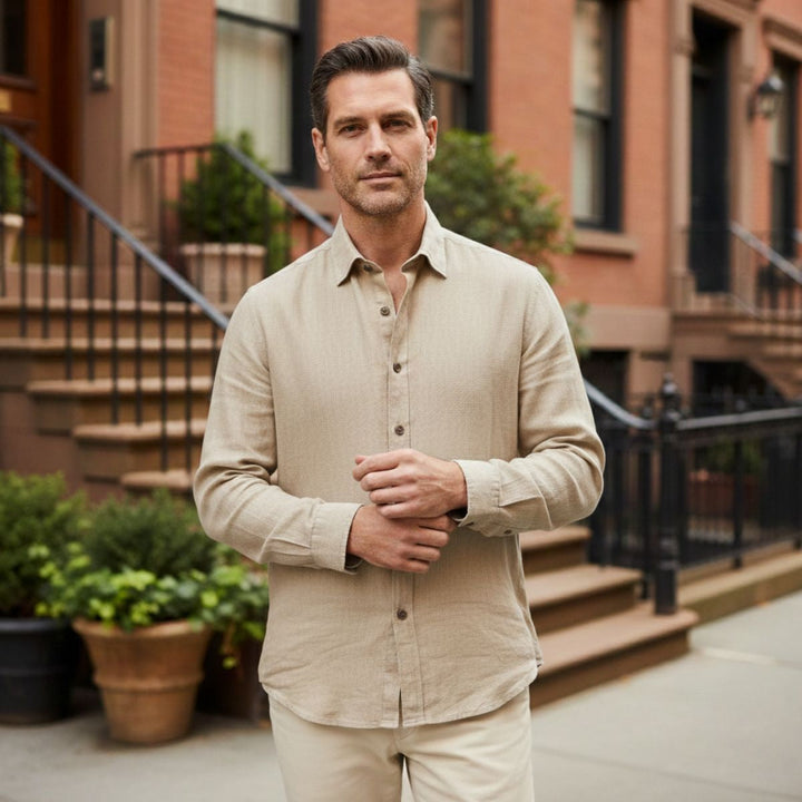 Vintage Breathable Men's Long Sleeve Cotton Shirt