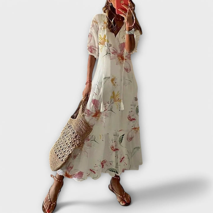 Women's Bohemian Maxi Dress with V-Neckline - Lightweight Summer Dress