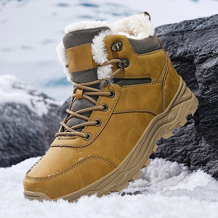 Men's Warm Winter Boots with Faux Fur Upper - Ankle-High Lace-Up Boots