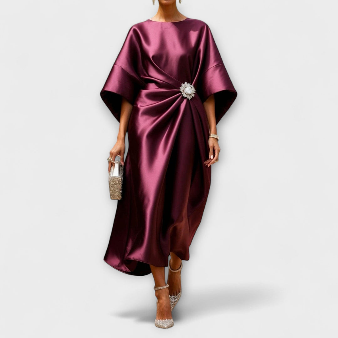 Elegant Women's Satin Maxi Dress with Glossy Effect - Perfect for Galas and Weddings