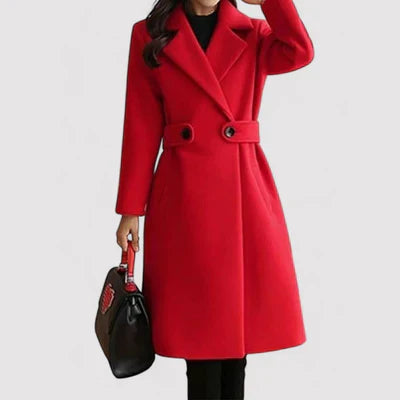 Elegant Women's Wool Coat with Belt - Warm Lined and Tailored