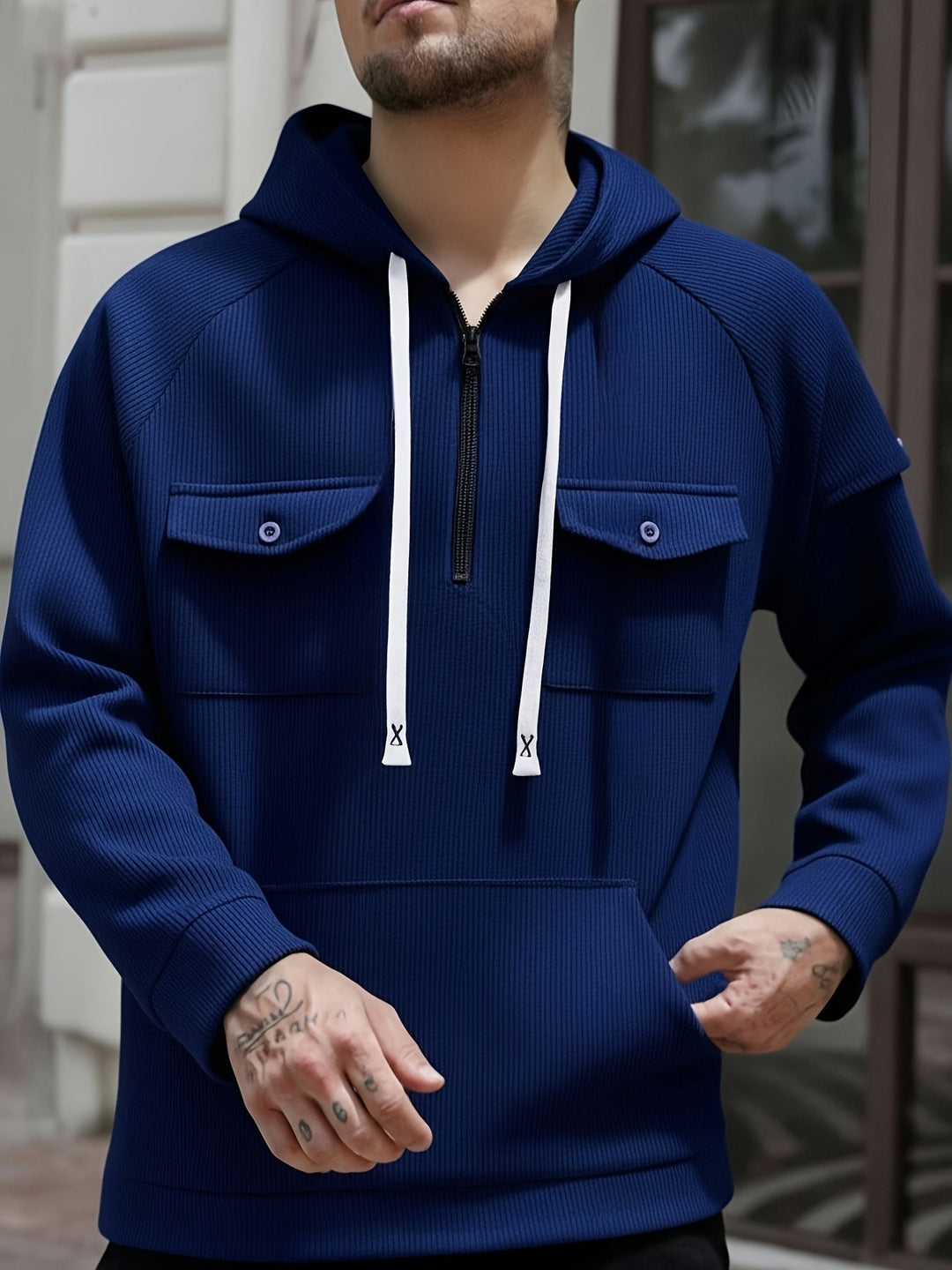 Men's Quarter-Zip Hoodie with Chest Pockets