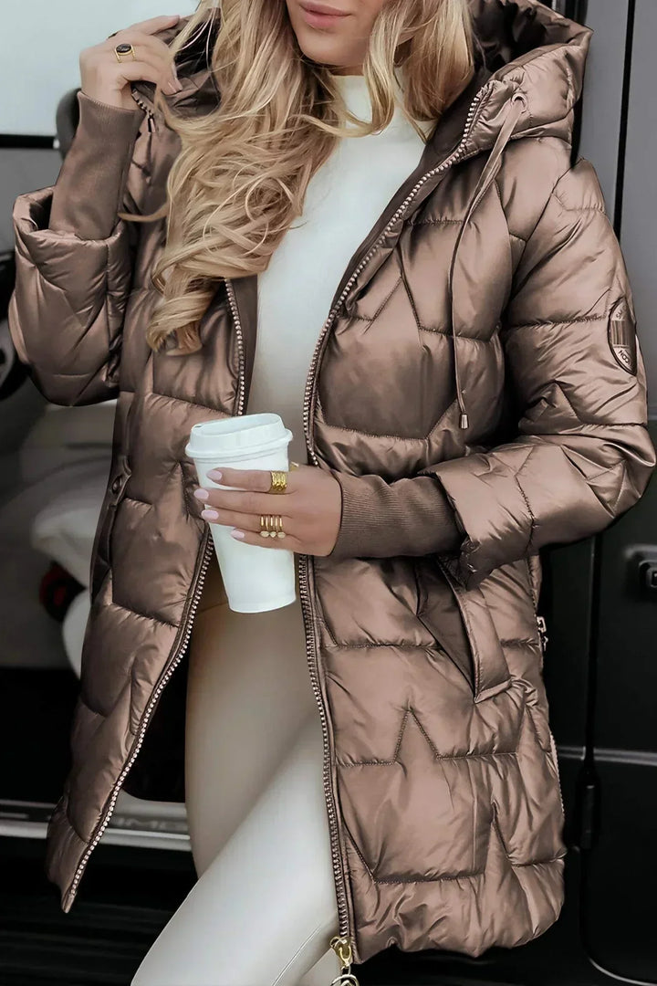 Long Quilted Women's Winter Jacket with Hood - Warm Puffer Jacket