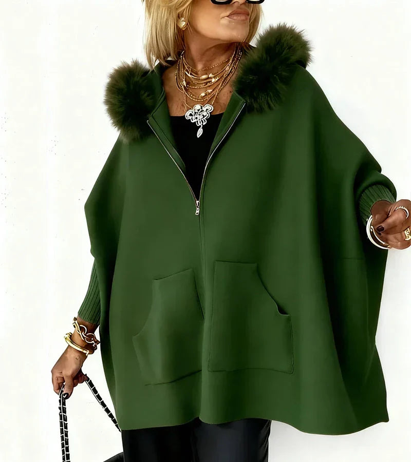 Women's Casual Hooded Coat with Faux Fur Collar - Warm Winter Jacket