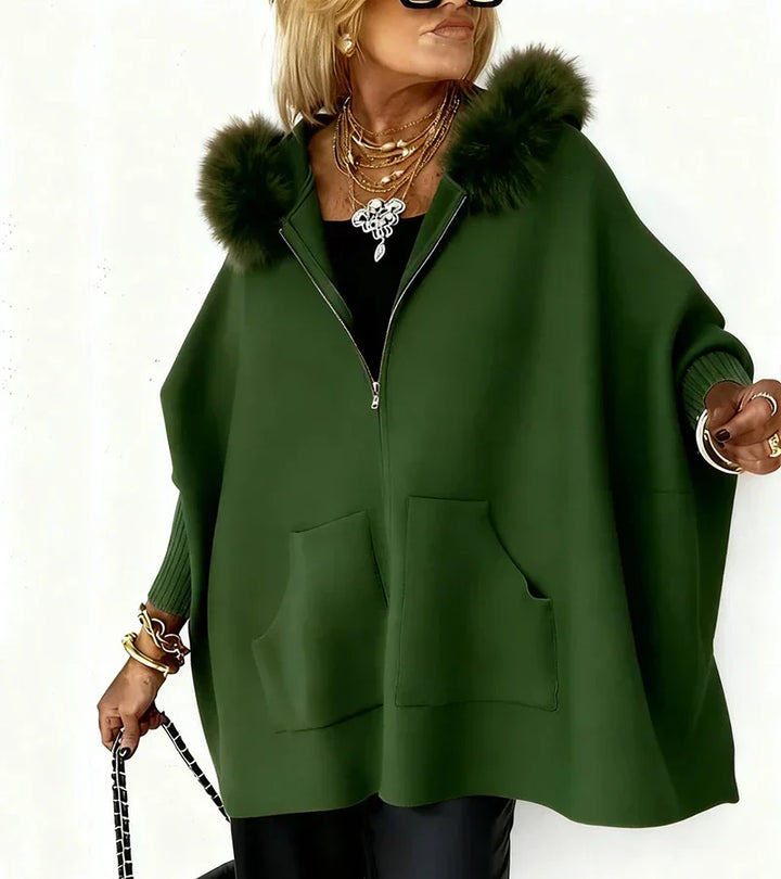 Women's Casual Hooded Coat with Faux Fur Collar - Warm Winter Jacket