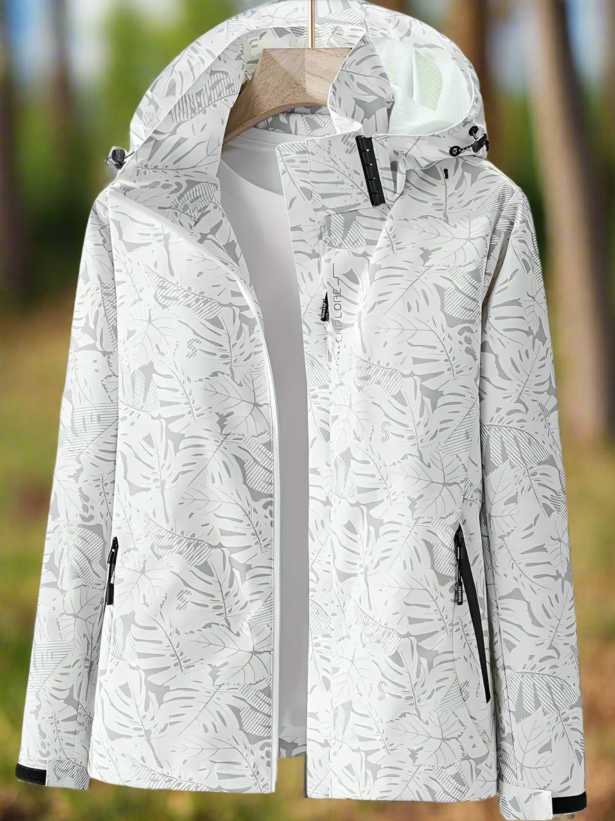 Waterproof Women's Summer Jacket with Leaf Print - Lightweight and Breathable