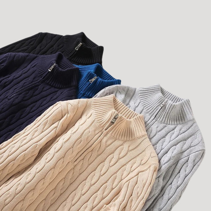 Men's Wool Cable-Knit Half-Zip Pullover Sweater
