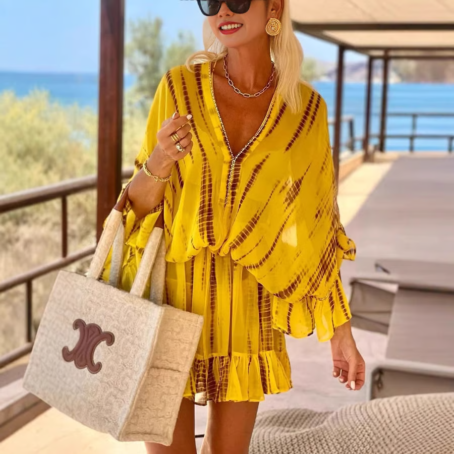 Chic V-Neck Women's High Waist Mini Dress