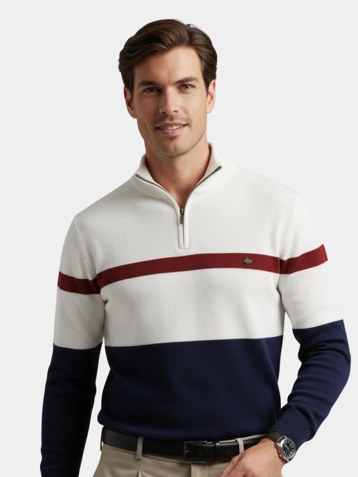Men's Quarter-Zip Pullover with Stand Collar - Premium Cotton Long Sleeve