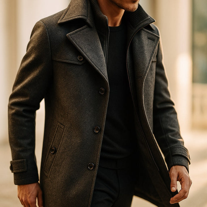 Elegant Windproof Men's Wool Coat