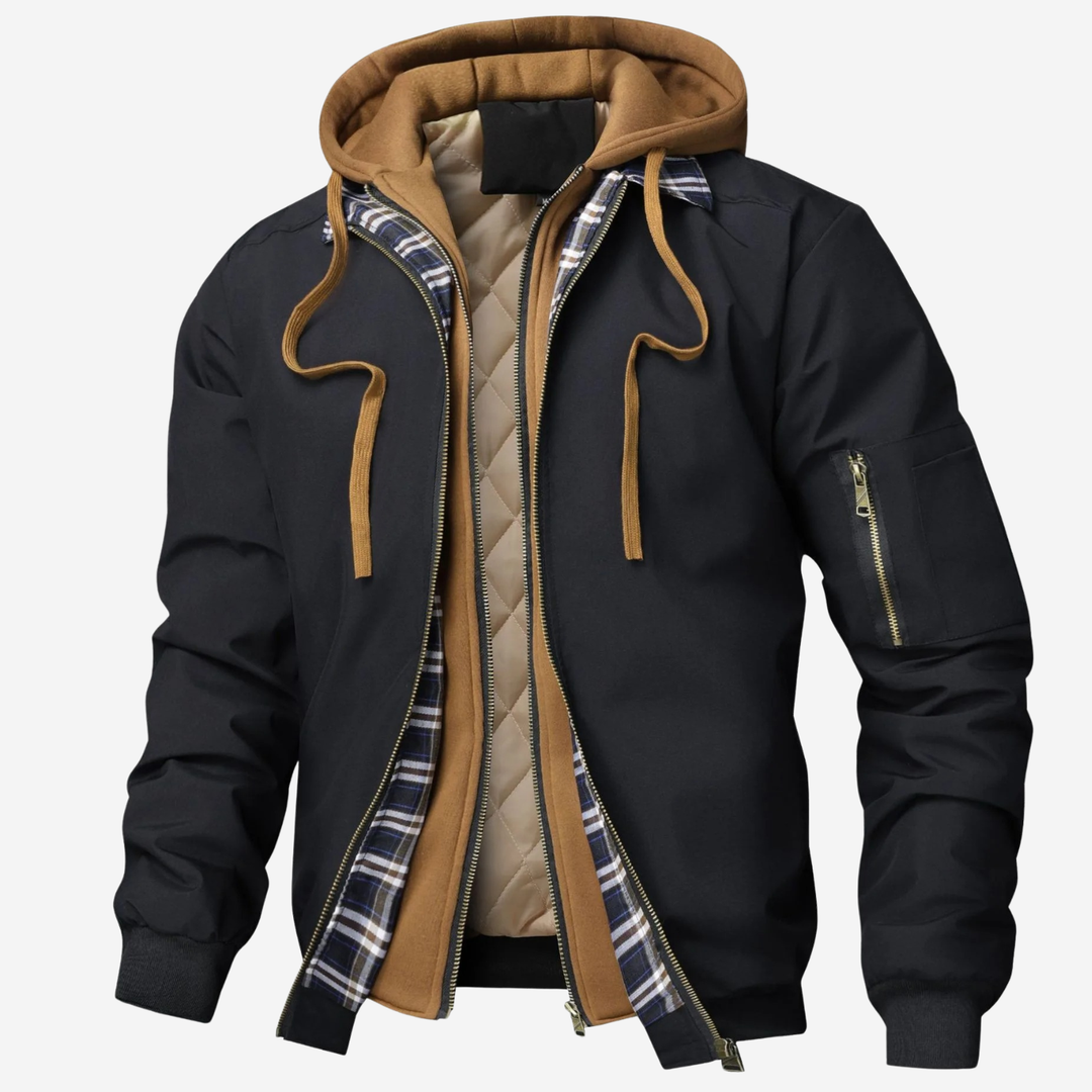 Men's Hooded Bomber Jacket - Quilted and Weather-Resistant for Everyday Wear and Travel