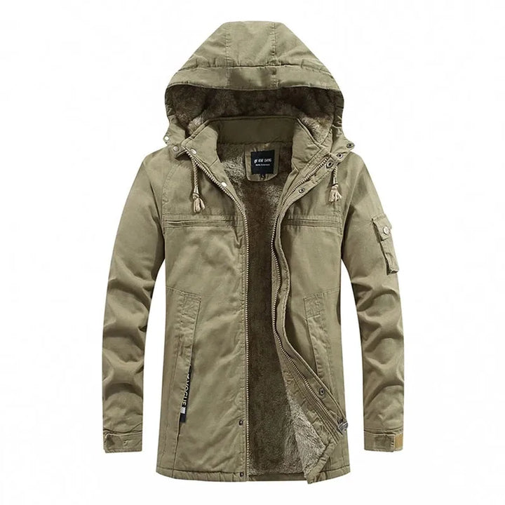 Fleece-Lined Warm Men's Winter Jacket with Hood