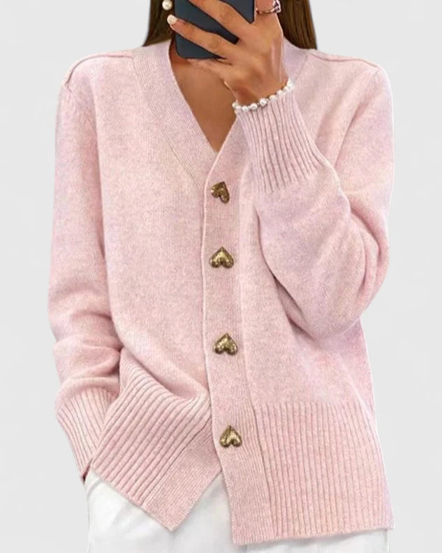 Women's Elegant Knit Cardigan with Heart Buttons