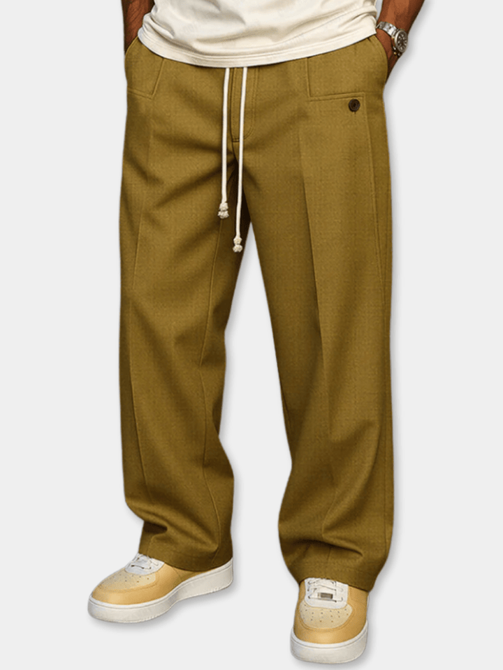 Men's Comfortable Wide-Leg Cotton Pants with Drawstring