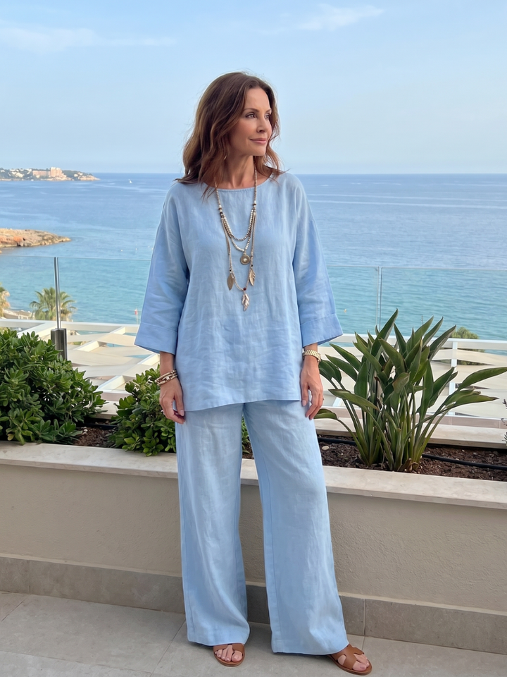 Comfortable Lightweight Women's Oversized Tunic Wide Leg Pant Set