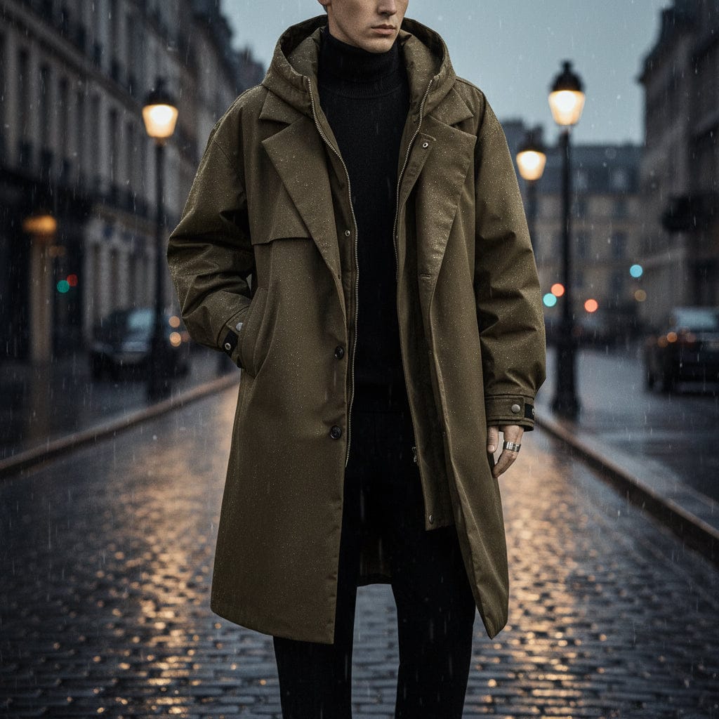 Men's Weather-Resistant Hooded Coat - Water-Repellent and Durable