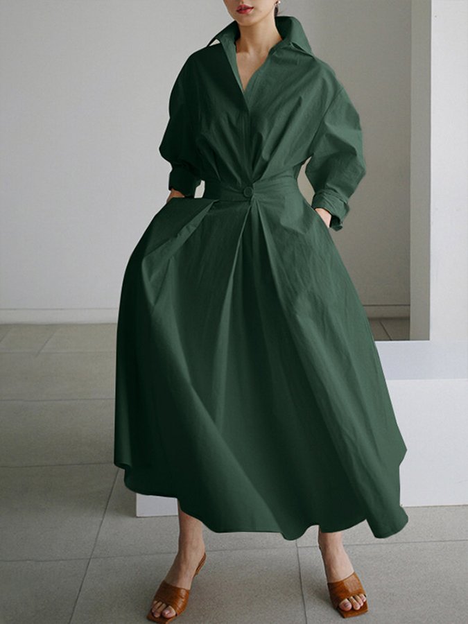 Elegant Polo Collar A-Line Women's Maxi Dress