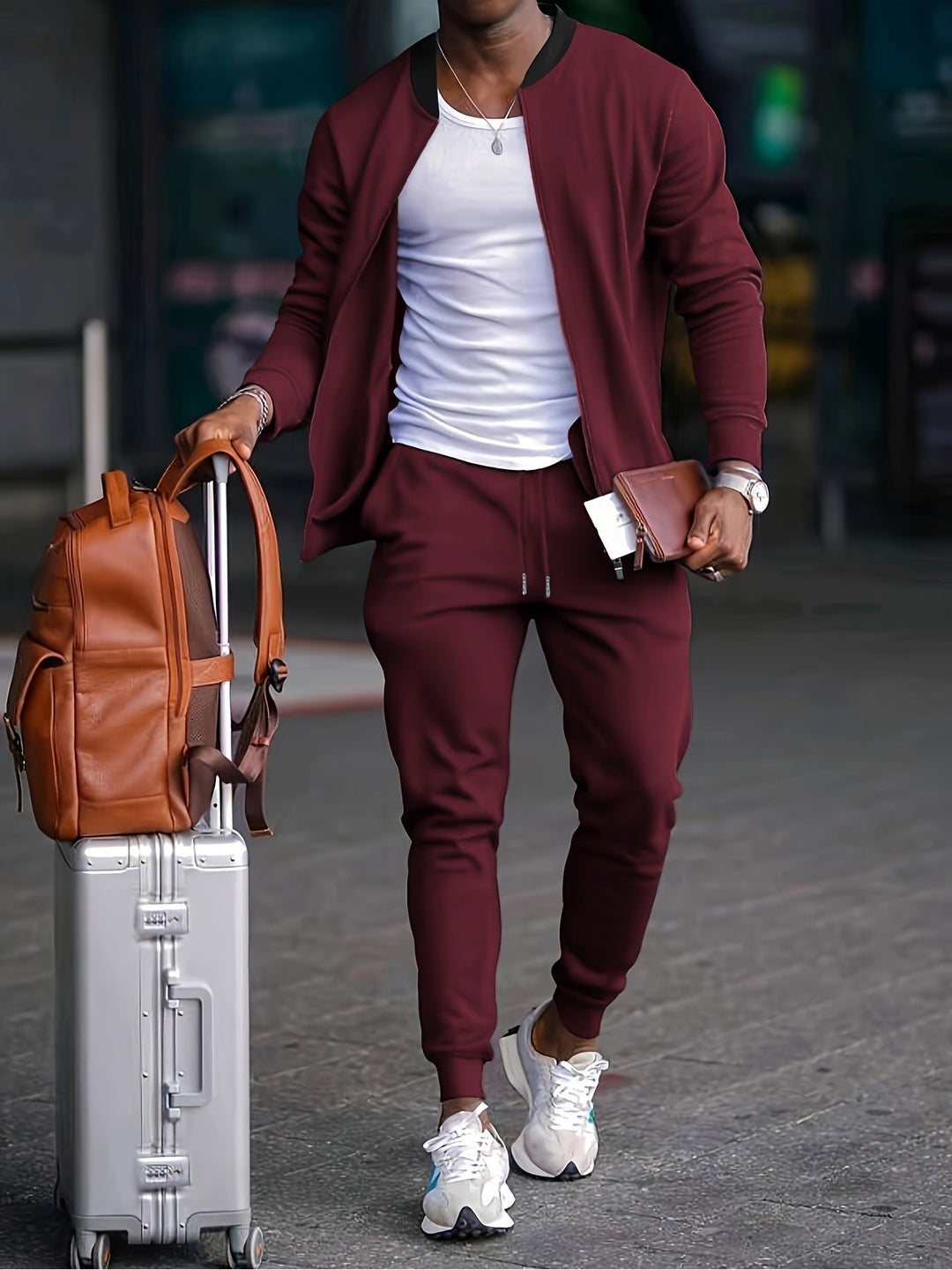 Men's Tracksuit with Zip-Up Jacket and Elastic Pants