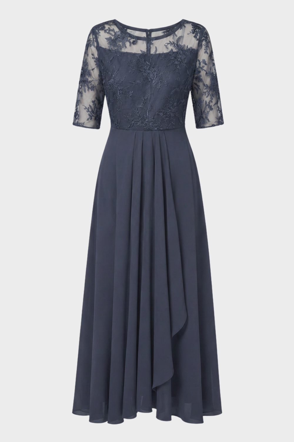 Elegant Festive Women's Chiffon Maxi Dress with Lace Bodice and 3/4 Sleeves