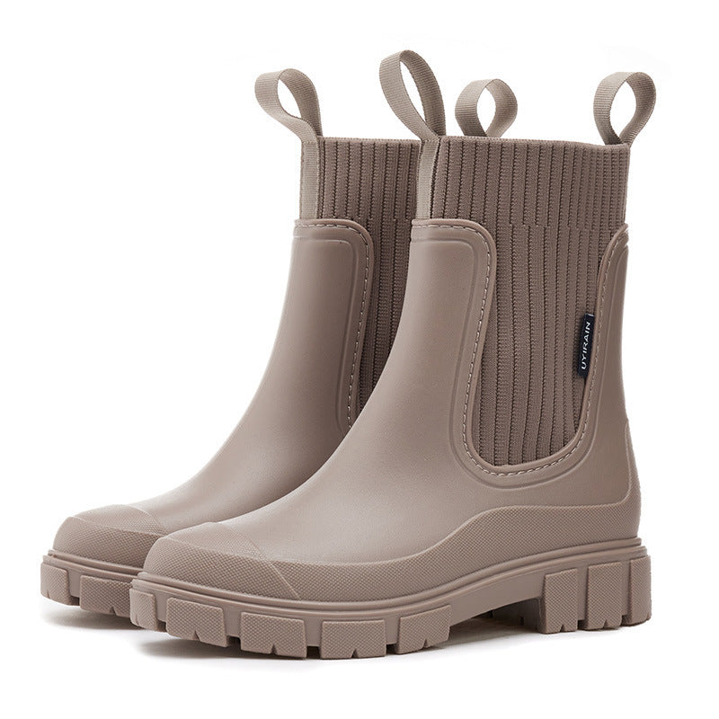 Waterproof Women's Rain Boots with Non-Slip Sole - Chelsea Boot Style