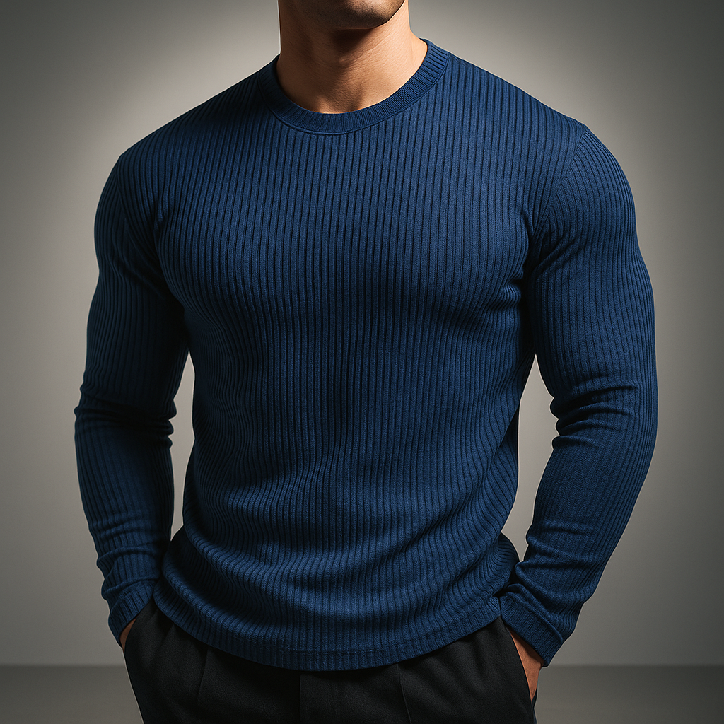Ribbed Knit Sweater Men - Modern Essential Knit with Vertical Rib Structure