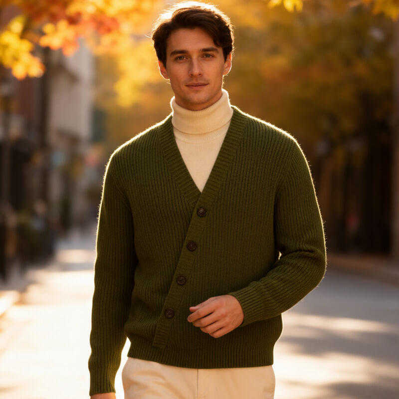 Men's Ribbed Knit V-Neck Cardigan - Soft and Versatile