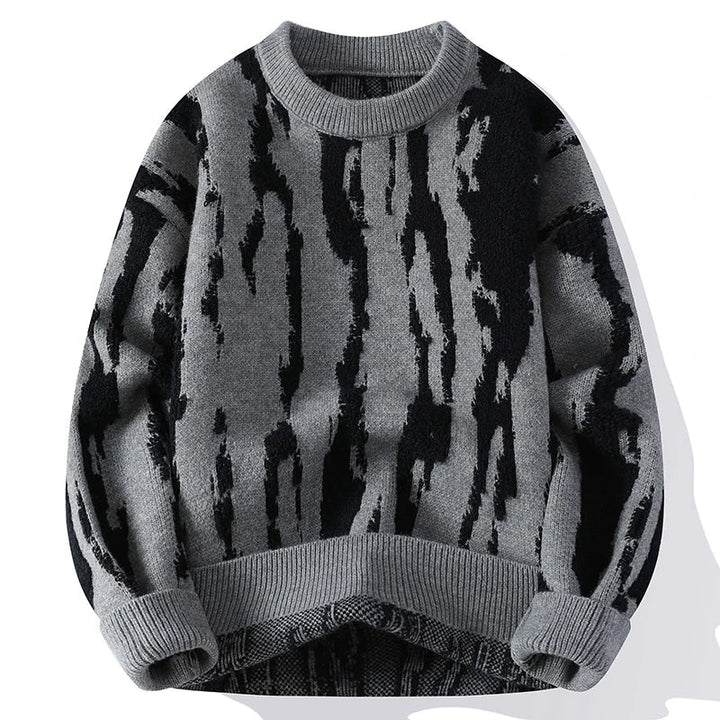 Men's Abstract Dune Pattern Knit Sweater - Crewneck Midweight Knit Pullover
