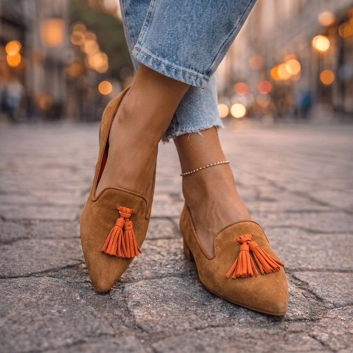 Livia Pointed Slip-On Flats - Brown & Orange