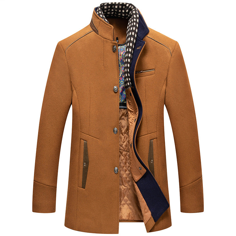 Men's Elegant Wool Coat with Stand Collar