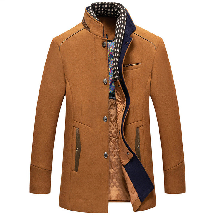 Men's Elegant Wool Coat with Stand Collar