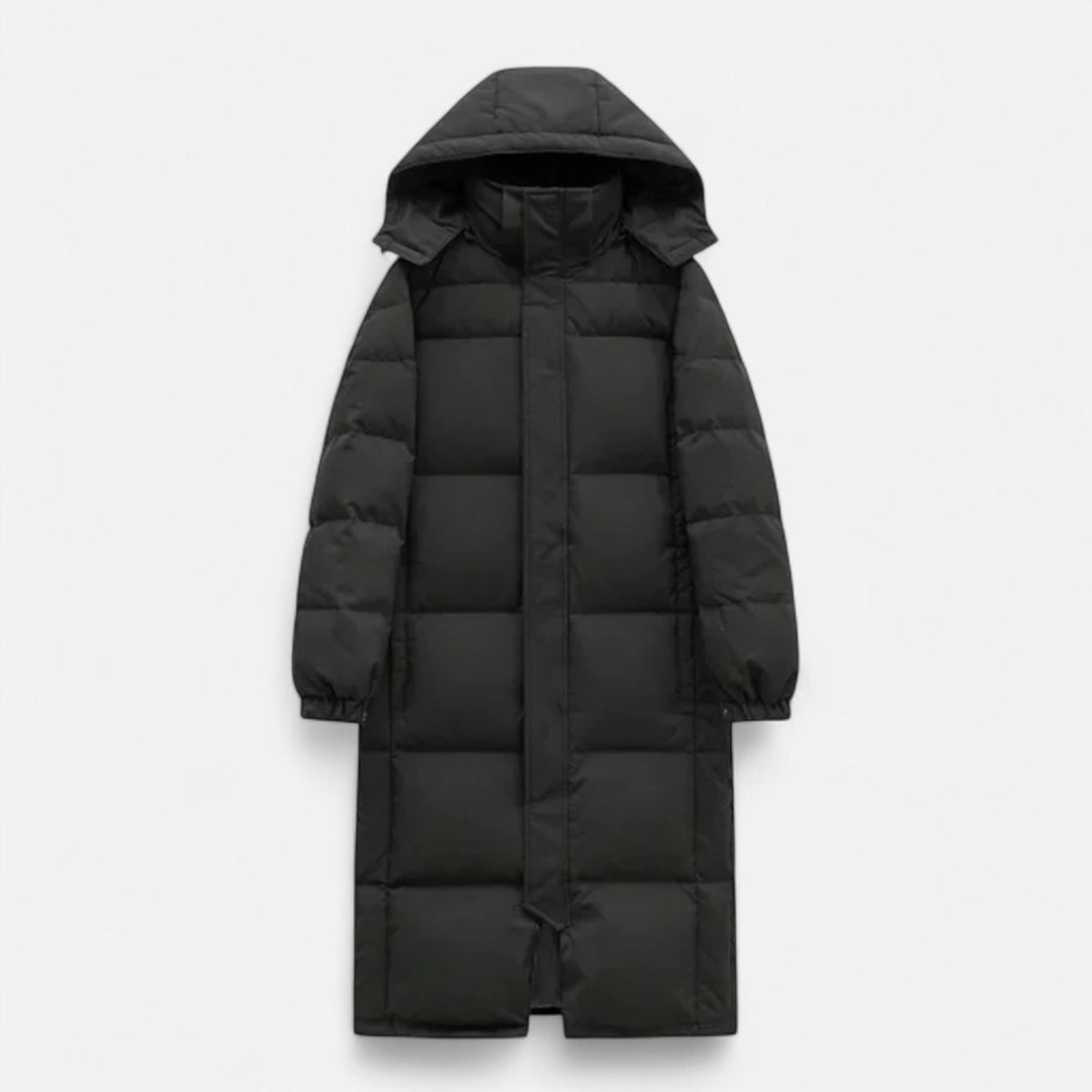 Long Warm Women's Quilted Jacket with Hood