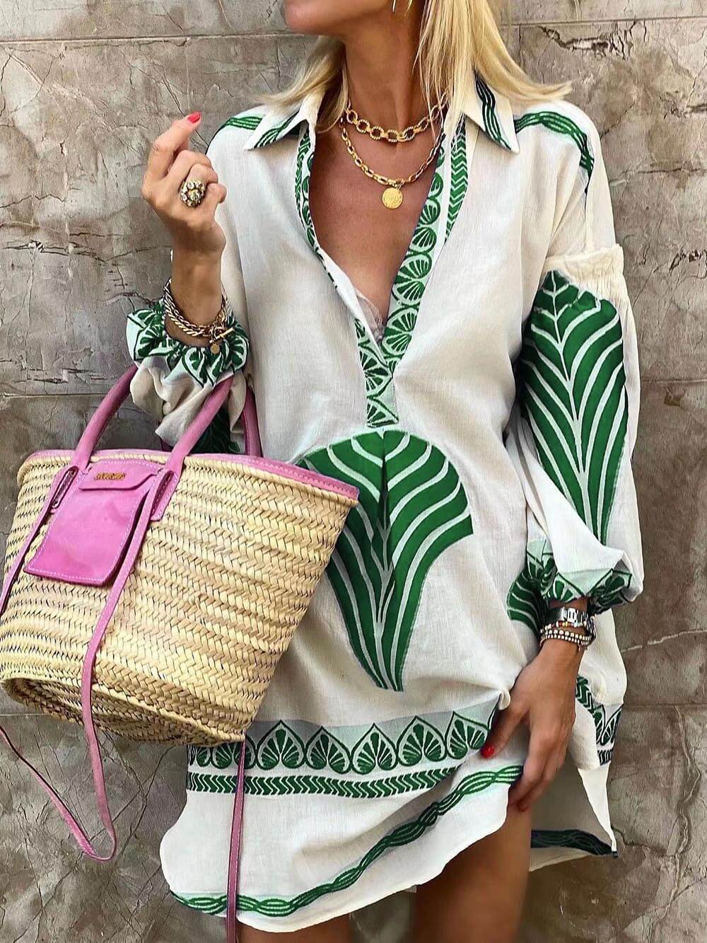 Simple Unique Print Holiday Women Mini Dress