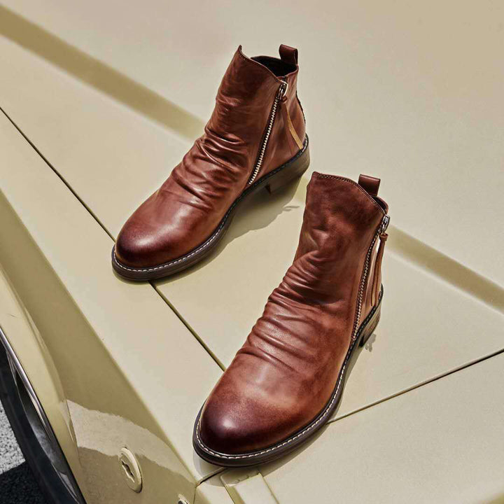 Men's Comfortable PU Leather Boots with Zipper - Non-Slip and Breathable