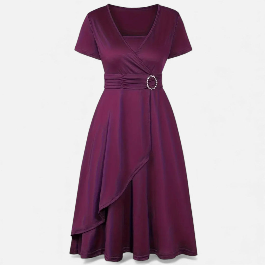 Elegant Rhinestone V-Neck Asymmetric Women's Evening Dress