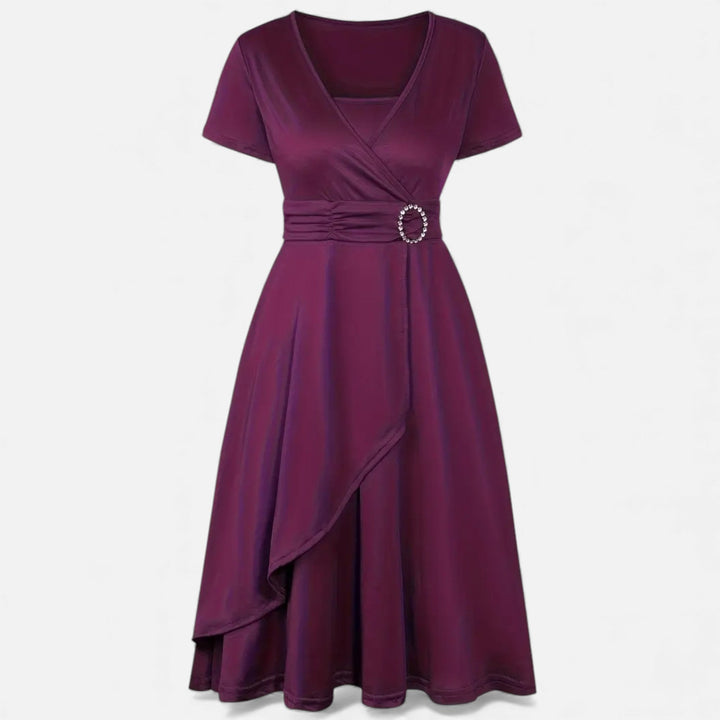 Elegant Rhinestone V-Neck Asymmetric Women's Evening Dress