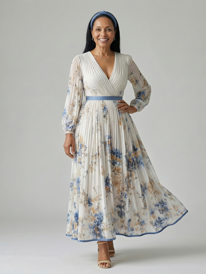 Elegant Pleated Wrap Women's Midi Dress