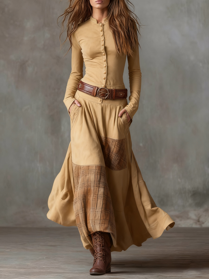 Elegant Buttoned Suede Women's Dress
